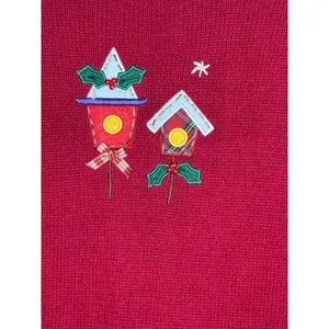 Vintage White Stag Christmas Cardigan Sweater Small‎ Red Holiday Snowman Tree thumbnail 7