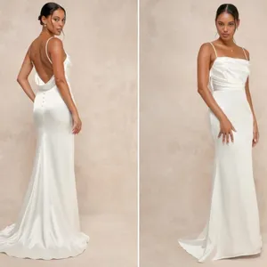 LULU's Bridal Sexy Elegant Sophisticated White Chic Satin Maxi Gown with Train thumbnail 2