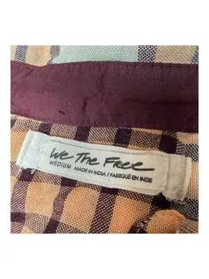 We The Free People Pacific Dawn Plaid Shirt Womens Medium Peach Ivory Boho Top thumbnail 4