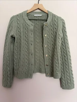 Abercrombie & Fitch Button Up Cable Knit Cardigan Dark Sage Small thumbnail 2