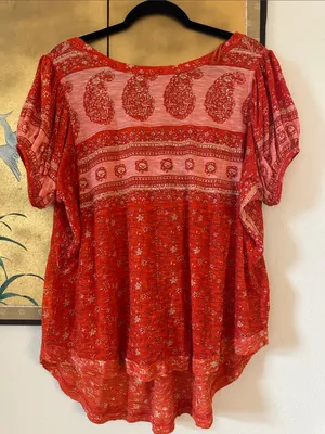 Free People Paisley Puff-Sleeve T-Shirt in Fruit Punch Combo thumbnail 9