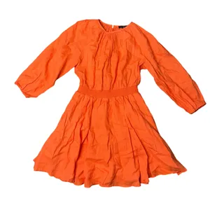 J.Crew Orange Linen Smocked Waist Mini‎ Dress Long Sleeve XS thumbnail 2