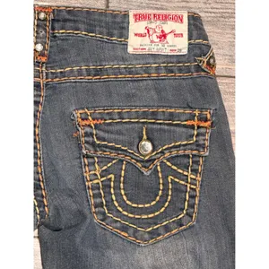 True Religion Joey Super T Straight Leg Jeans Orange‎ Yellow Stitch BLING Y2K 26 thumbnail 11