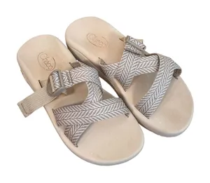 Chacos Chillos Slide Sandal Womens 11 Tan Beige Chevron Adjustable Straps J106592 thumbnail 1