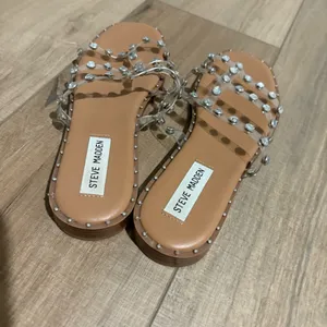 Steve Madden Lyna Clear Studded Slip On Sandals Silver size‎ 7.5 thumbnail 3