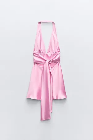 Zara dress mini halter pink satin Bow 🍬 🎀 wedding party coctail bridal shower thumbnail 13