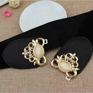 Golden Double Buckle Black Waspie Belt Stretchy Elastic Accentuating‎ Waist Band thumbnail 13