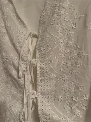SHEIN White Embroidered Tie-Front Tunic Top thumbnail 3