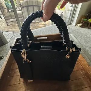 ALDO Gloadithh‎ Black Woven Faux Leather Tote Bag Gold Hardware Top Handle Purse thumbnail 1