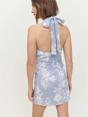 Reformation Samira Halter Neck Mini Dress - Blue New- NWT thumbnail 2