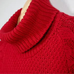 Lauren Ralph Lauren Red Cable Knit Turtleneck Sweater‎ Women's Size L Cotton thumbnail 6