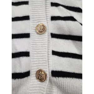 CYRUS Super Soft The Striped Cardigan Breton Stripe Black Ivory Sweater Large thumbnail 3