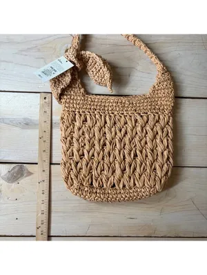 A New Day NWT Women's Straw Woven Tie-Top Shoulder Bag Light Brown Adj Strap thumbnail 3