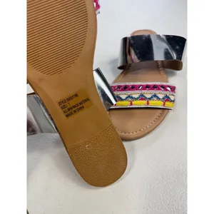 Sole Mates Womens Silver Flat‎ Slide Sandals with Colorful Embroidery Size 7 thumbnail 3