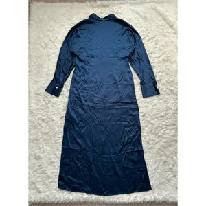 Dress Satin Button-Front Midi Classic Indigo 8 NWT New thumbnail 7