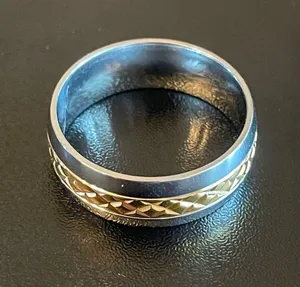 8mm gold center silver men ring thumbnail 1