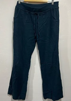 Love Tree Women Pants Linen Blend Navy Drawstring Capri Large thumbnail 1