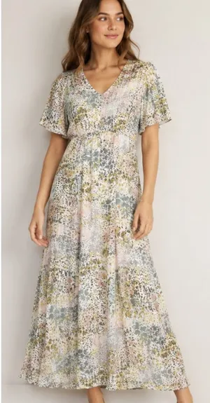 Mikarose Pastel Floral V-Neck Midi Dress thumbnail 1
