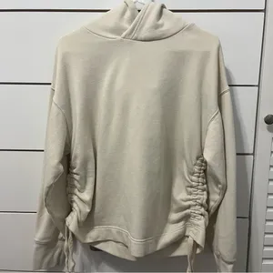Aerie Cream Side Ruched Hoodie thumbnail 2