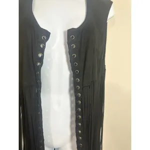 Mark Black Faux Suede Long Fringe Vest Grommet Lace Up XL XXL thumbnail 2
