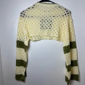 Star Crochet Knit Cropped Sweater Women Small Cream Green Long Sleeve Boho thumbnail 9