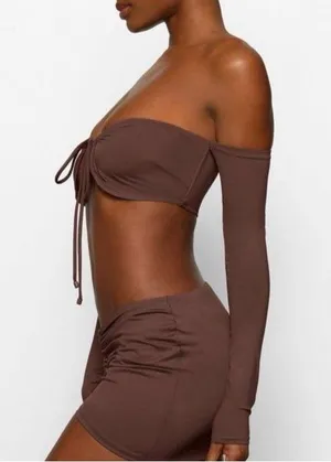 SKIMS Swim Long Sleeved Bikini Top Cocoa Size Small thumbnail 2