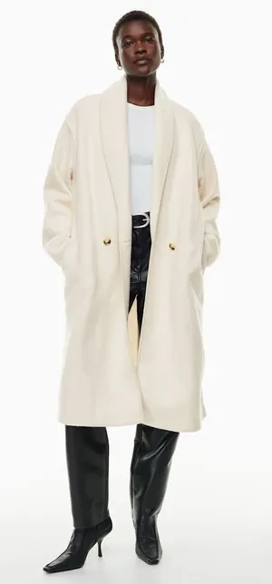 Aritzia Wilfred Free Charlize Merino Wool Shawl Collar Jacket Button Front Ivory thumbnail 1