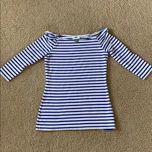 Old Navy Navy White Striped Bateau Neck Top Size S thumbnail 2