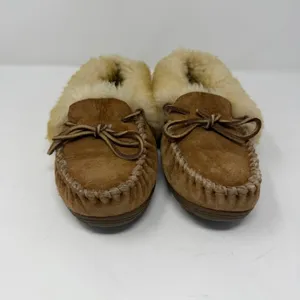 L.L. Bean Wicked Good Moccasin Slipper Brown Shearling Suede Women Size 7 thumbnail 2