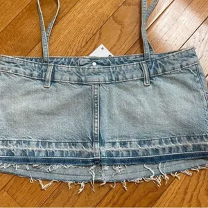 ZARA TRF‎ DENIM SKIRT EFFECT CROP JEAN TOP Sz XS thumbnail 8