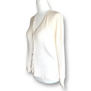 Vintage Worthington Cardigan Sweater Oatmeal Ribbed Knit V-neck Long Sleeve‎ thumbnail 4