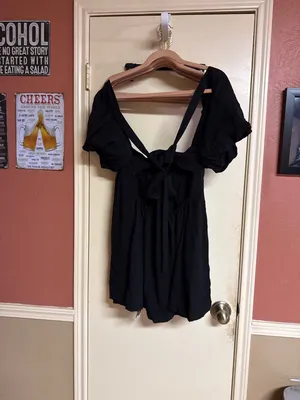 Black Puff Sleeve Mini Dress With Tie-Back Detail - Halara - Size M - 100% Polye thumbnail 3