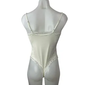 Suuksess Women's Cream Lace Trim Thong Cami Camisole Tank Bodysuit Top Size M thumbnail 2
