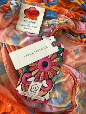 ANTHROPOLOGIE Farm Rio Short Sleeve Ruched Midi Dress Tropical Floral Size M NEW thumbnail 11