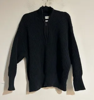 Aerie Offline Chillside Quarter Zip Sweater Cotton Black Large Cozy Loungewear thumbnail 2