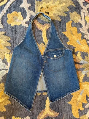 Zara Asymmetrical Denim Halter‎ Top Y2K SZ Small thumbnail 2