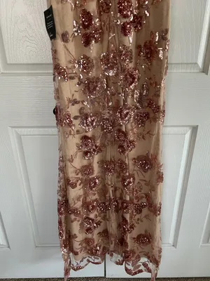 Lulu's NWT Rose Gold Sequins Floral Spaghetti Straps Maxi Dress **Size M** 🌸🌸 thumbnail 7