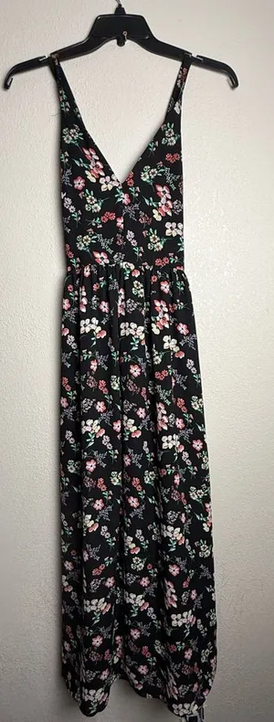 Gap Women‎ Size 6 Maxi Sleeveless Floral Summer Black Dress thumbnail 1