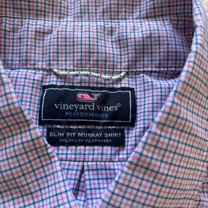 Vineyard Vines Purple White Micro-Gingham Plaid Button Up Classic Preppy coastal thumbnail 3