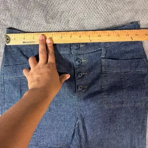 EVEREVE Women’s 29 Blue Chambray Wide Leg Crop Pants Button Fly Patch Pockets thumbnail 7