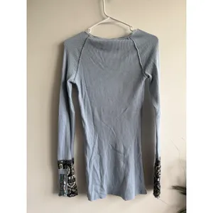 We The Free Free People Light Blue Waffle Knit Thermal Mixed Print Studded Cuffs thumbnail 2