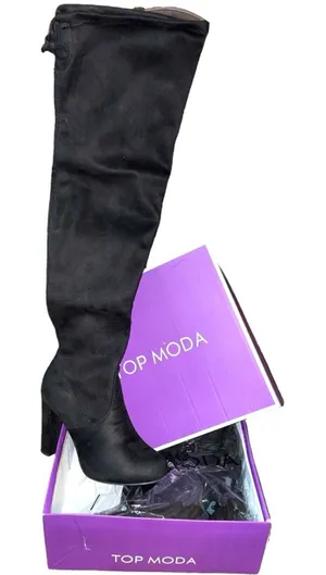 Luxe Black Vegan Suede lace up Over the Knee Boots size 7.5 thumbnail 1