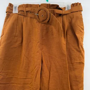 American Eagle Paperbag Pants Womens M Rust Linen Blend High Rise Belted thumbnail 2