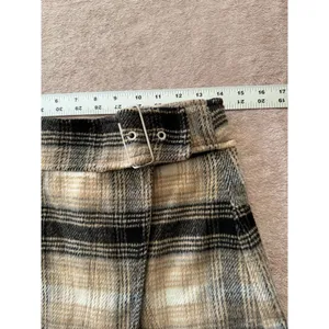 Free People Women's Ari Wrap Skirt Beige Black Plaid Mini‎ Belted Wool Size 2 thumbnail 7