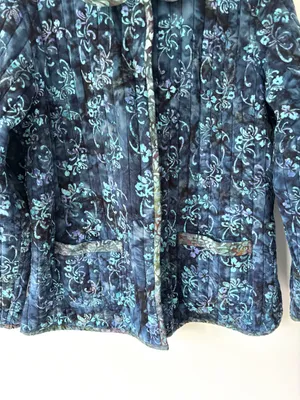 Blue Floral Quilted Reversible Button Front Jacket Vintage Inspired Grandmacore thumbnail 3