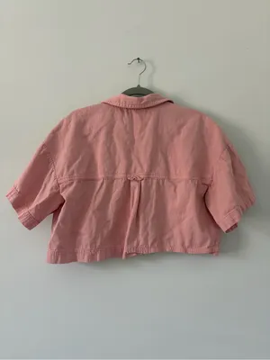 Anthropologie Pilcro Pink Short Sleeve Cropped Boxy Outdoorsy Blouse M thumbnail 8