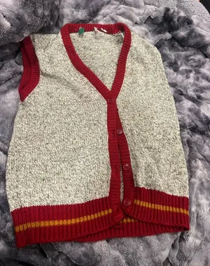 Gray and Red Knit Button-Front mens Sweater Vest thumbnail 1
