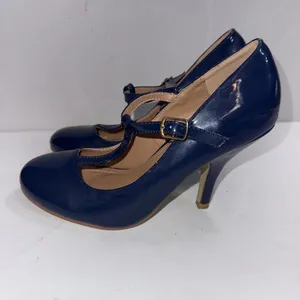 Journee Collection Old Money Business Casual Formal T‎ Strap Stiletto Blue Pumps thumbnail 5