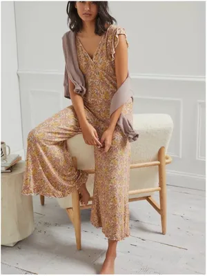 Anthropologie Matilda Pink Yellow Floral Paisley Wide Leg Ruffle Jumpsuit S thumbnail 10