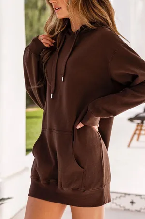 Chocolate Brown Oversized Hoodie Dres Size M thumbnail 1